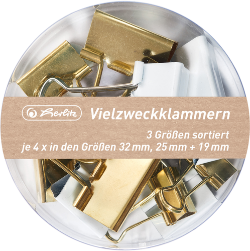 HERLITZ Vielzweckklammern weiss/gold 50021840 Pure Glam 3 Grssen, 3x4 Stck