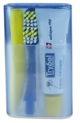 Herba Reise-Zahnpflegeset, assortiert, gelb, rot, blau, grau