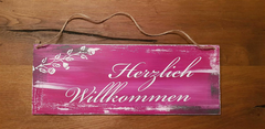 Dekoschild im Shabby-Style weiss/pink 40 x 15 cm