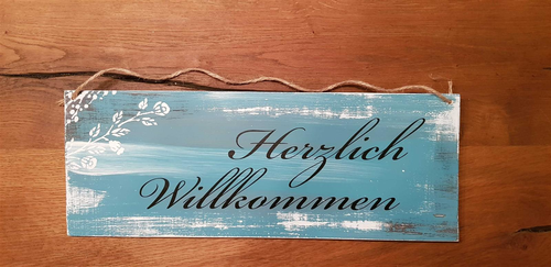 Dekoschild im Shabby-Style schwarz/türkis 40 x 15 cm