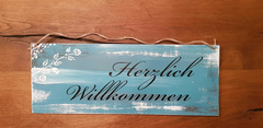 Dekoschild im Shabby-Style schwarz/türkis 40 x 15 cm