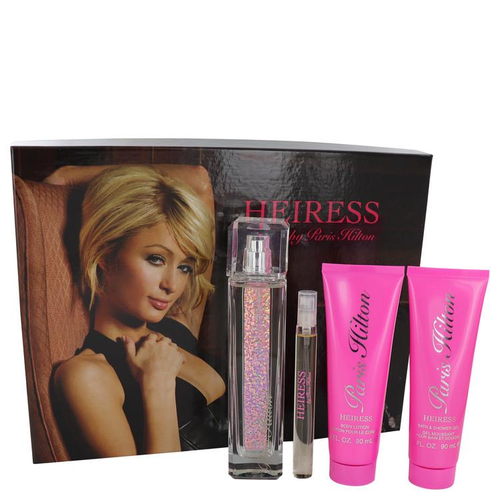 Paris Hilton Heiress by Paris Hilton Gift Set -- 3.4 oz Eau de Parfum Spay + .34 oz Mini EDP Pen Spray + 3 oz Body Lotion + 3 oz Shower Gel