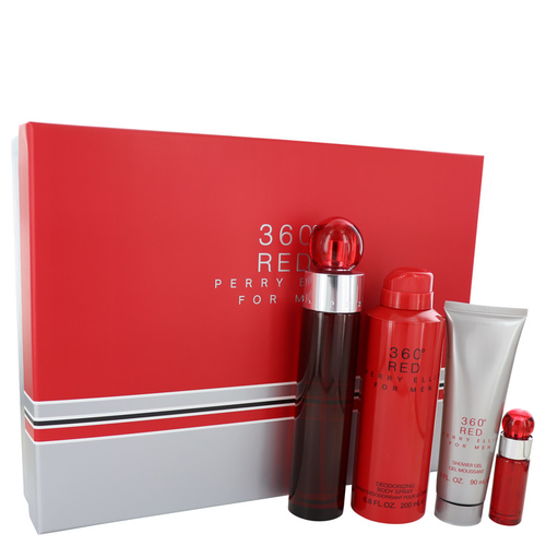 Perry Ellis 360 Red by Perry Ellis Gift Set -- 3.4 oz Eau de Toilette Spray + .25 oz Mini EDT Spray + 6.8 oz Body Spray + 3 oz Shower Gel