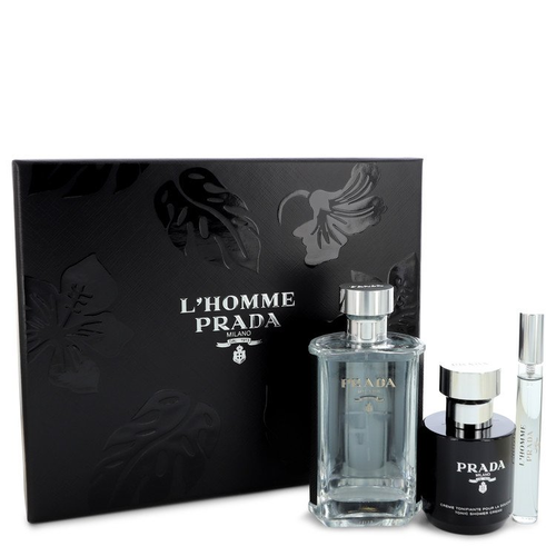 Prada L?homme by Prada Gift Set -- 3.4 oz Eau de Toilette Spray + .34 oz Mini EDT Spray + 3.4 oz Shower Cream