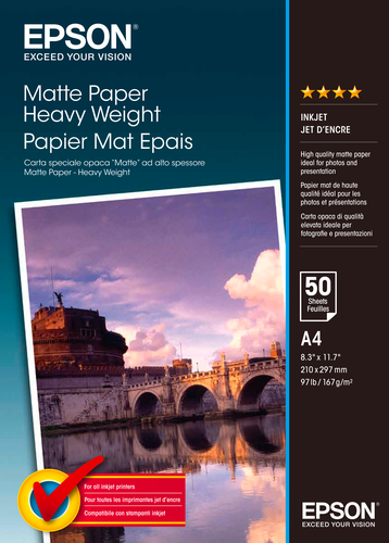 EPSON Matt Paper heavy weight A4 S041256 InkJet 167g 50 Blatt