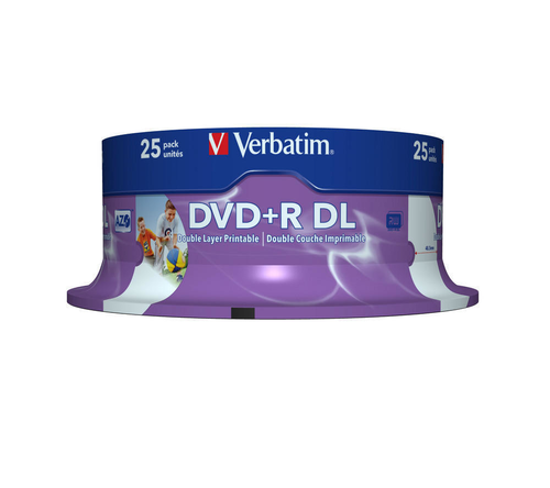 VERBATIM DVD+R Spindle 8.5GB 43667 8x DL Wide print. 25 Pcs