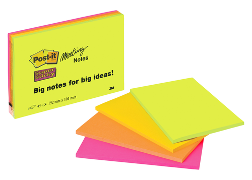 POST-IT Super Sticky Big Notes 4x45Bl. 6445-4SS 4 Farben ass. 152x101mm