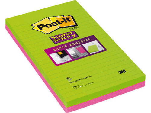 POST-IT Block Super Sticky 125x200mm 5845-SSEU grn/pink, 2x45 Blatt, liniert