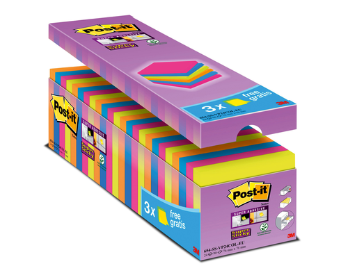 POST-IT Super Sticky Notes 76x76mm 654SE24 24 Farben 24 x 90 Blatt