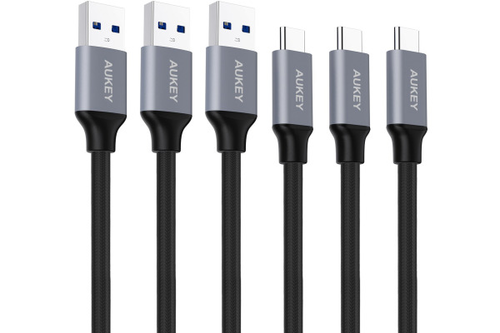 AUKEY Cable USB-A to USB-C, black CB-CMD1 3 Pack 1.0 m Nylon Alu