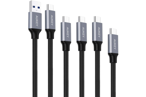 AUKEY Cable USB-A to USB-C, black CB-CMD2 5Pack 1x2M,3x1M,1x0.3M alu
