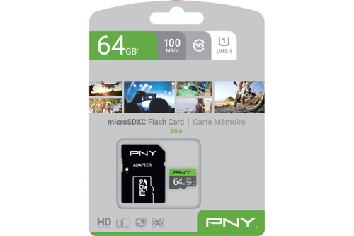 PNY micro-SDXC Elite 64GB P-SDUX64U185GW-GE UHS-I U1 & adapter
