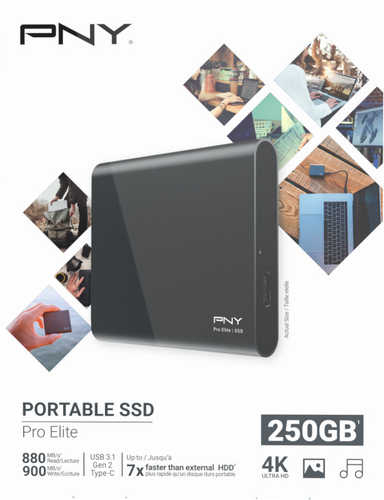 PNY Pro Elite USB 3.1 Gen 2 250GB PSD0CS2060-250-RB Type-C Portable SSD dark-grey