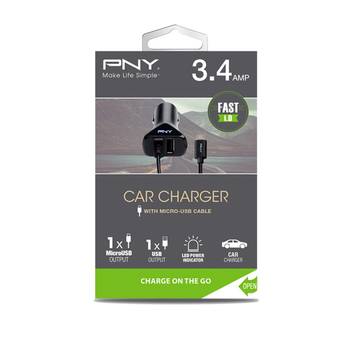 PNY Micro USB Car Charger P-DC-UU-K01-04-RB 1-04-RB