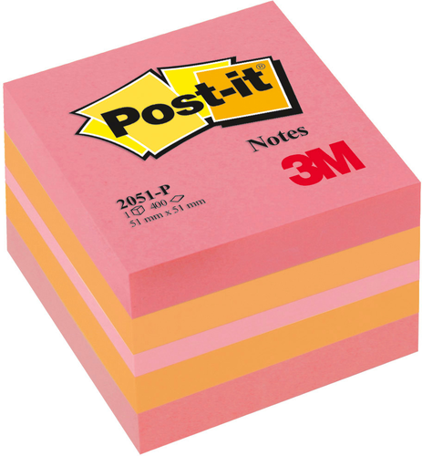 POST-IT Wrfel Mini Pink 51x51mm 2051-P 3-farbig ass./400 Blatt