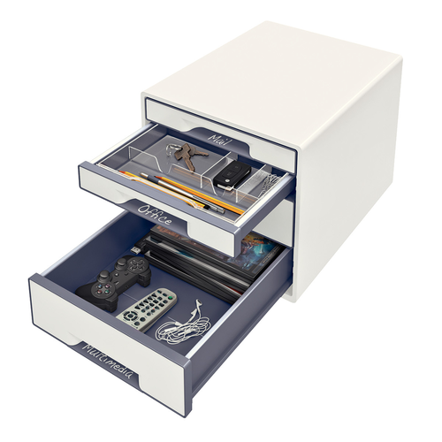 LEITZ Schubladenbox WOW Cube A4 52132001 weiss/grau, 4 Schubladen