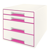 LEITZ Schubladenbox WOW Cube A4 52132023 weiss/pink, 4 Schubladen