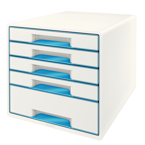 LEITZ Schubladenbox WOW Cube A4 52142036 weiss/blau, 5 Schubladen