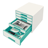 LEITZ Schubladenbox WOW Cube A4 52142051 weiss/eisblau, 5 Schubladen