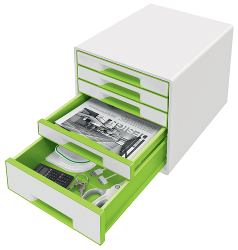 LEITZ Schubladenbox WOW Cube A4 5214-20-54 weiss/grn, 5 Schubladen
