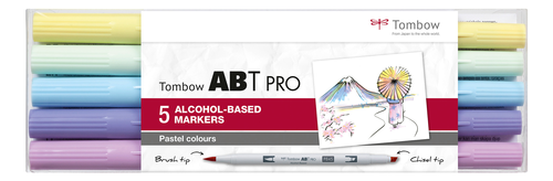TOMBOW Dual Brush Pen ABT PRO ABTP-5P-2 Pastel Colours Set, 5 Stck