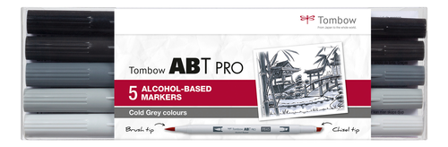 TOMBOW Dual Brush Pen ABT PRO ABTP-5P-4 Cold Grey Colours Set, 5 Stck
