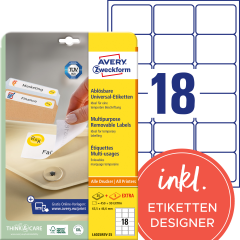 AVERY ZWECKFORM Etiketten 63,5×46,6mm L6025REV2...