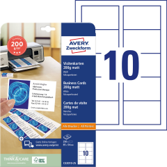 AVERY ZWECKFORM Visitenkarten Design 85x54mm C32010-25 MP, blanko, 185g 250 Stück