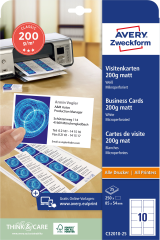 AVERY ZWECKFORM Visitenkarten Design 85x54mm C32010-25 MP, blanko, 185g 250 Stück