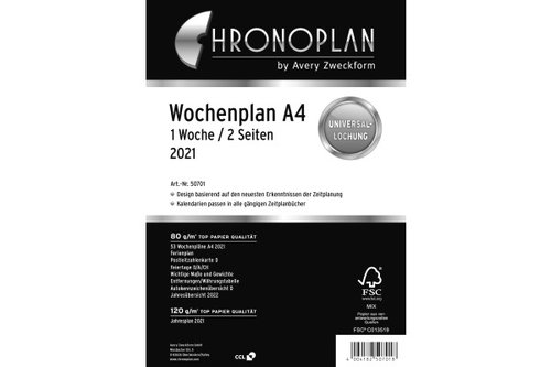 CHRONOPLAN Ersatz Jahresplan de 2021 50701Z.21 A4, schwarz, 1W/2S