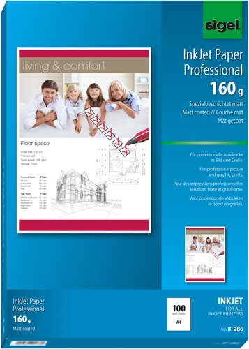 SIGEL InkJet Fotopapier A4 IP286 160g,matt, weiss 100 Blatt