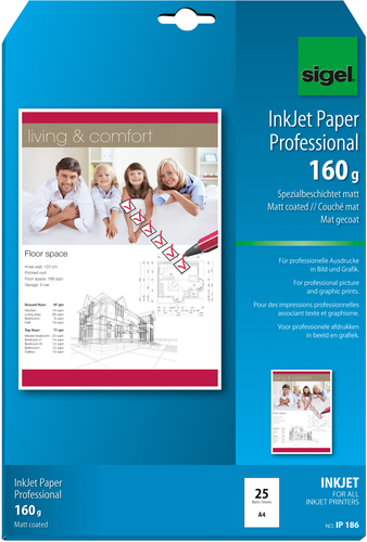 SIGEL InkJet-Papier A4 IP186 160g,matt, weiss 25 Blatt