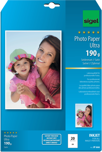 SIGEL InkJet Photo Paper Ultra A4 IP666 190g Seidenmatt 20 Blatt