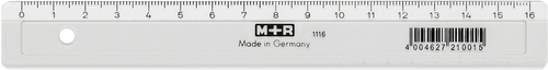 M+R Schullineal,schmal 16cm 711160000 klar, Skala Kunststoff