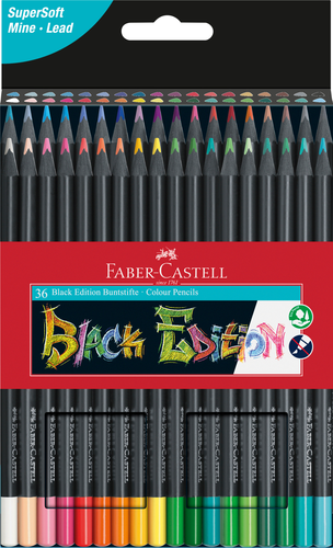 FABER-CASTELL Farbstifte Black Edition 116436 neon Farben ass. 36 Stck
