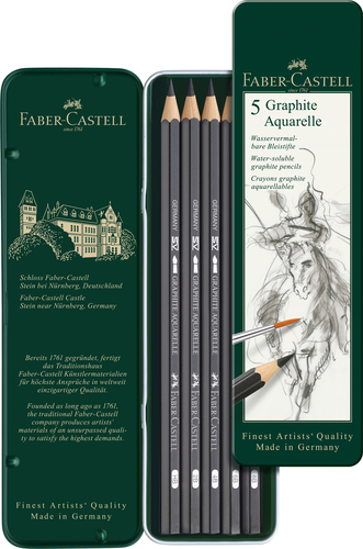 FABER-CASTELL Graphite Aquarelle Bleistift 117805 Metalletui 5 Stck