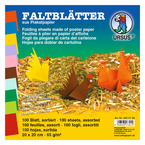 URSUS Faltbltter Origami 2020cm 2835199 10 Farben ass. 100 Blatt