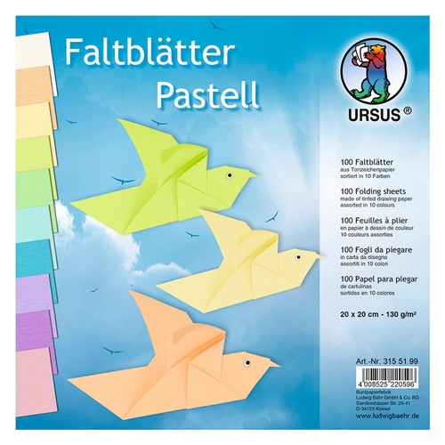 URSUS Faltbltter Origami 2020cm 3155199 Pastell-Farben ass. 100 Blatt