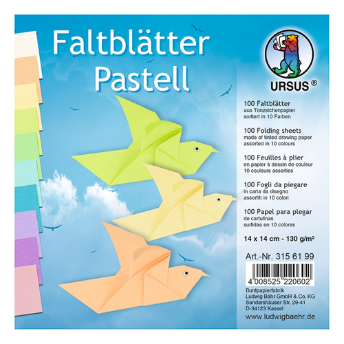 URSUS Faltbltter Origami 1414cm 3156199 Pastell-Farben ass. 100 Blatt