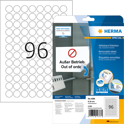 HERMA Etiketten Movables 20mm 4386 weiss, non perm. 2400 Stck