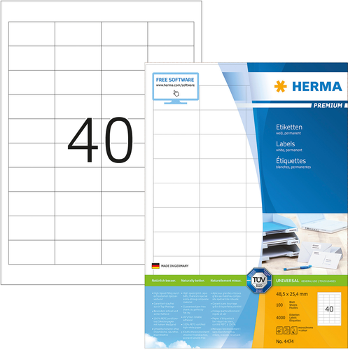 HERMA Etiketten Premium 48,525,4mm 4474 weiss 4000 Stck