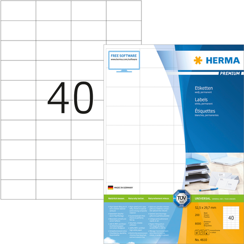 HERMA Etiketten Premium 52,529,7mm 4610 weiss 8000 Stck