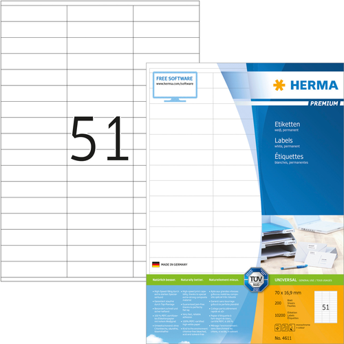 HERMA Etiketten Premium 7016,9mm 4611 weiss 10200 Stck