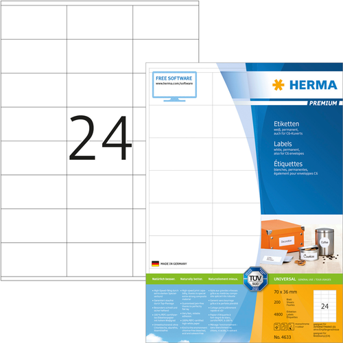 HERMA Etiketten Premium 7036mm 4633 weiss 4800 Stck