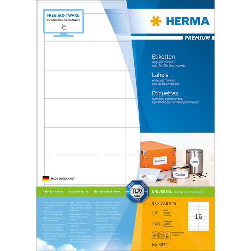 HERMA Etiketten Premium 96,533,8mm 4672 weiss 1600 Stck