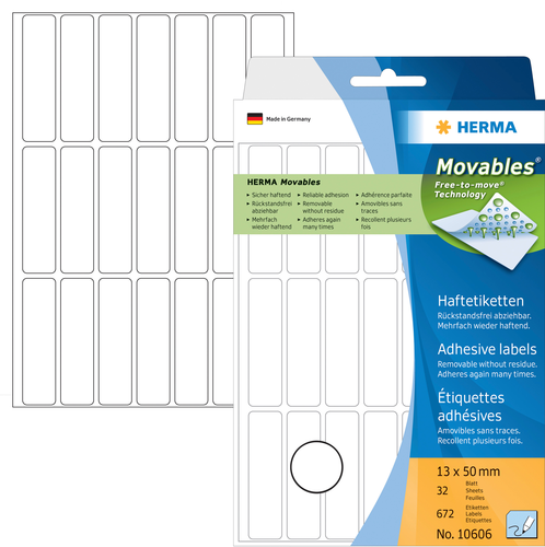 HERMA Etiketten Movables 1350mm 10606 weiss, non perm. 672 Stck