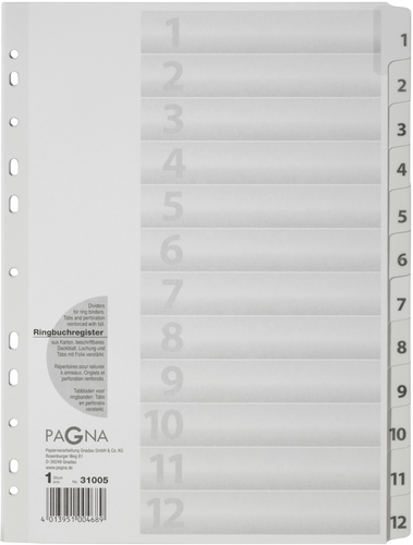 PAGNA Register Karton weiss A4 31005-08 12-teilig, 1-12