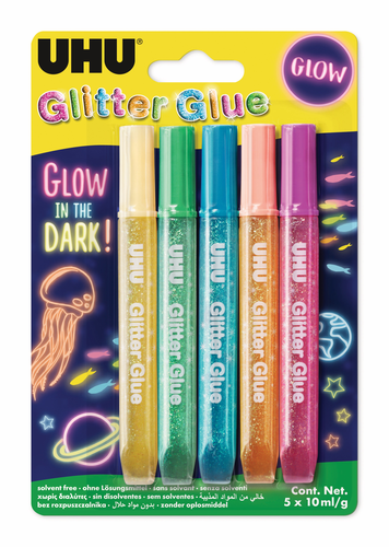 UHU Glitter Glue Glow 990362 5 Farben