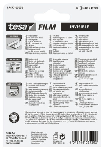 TESA Klebeband invisible 19mmx33m 574770000 Blister