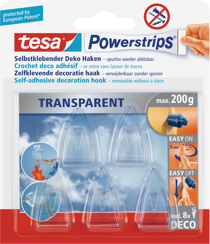 TESA Powerstrips Deco Haken 589000001 transparent 5 Haken/8 Strips
